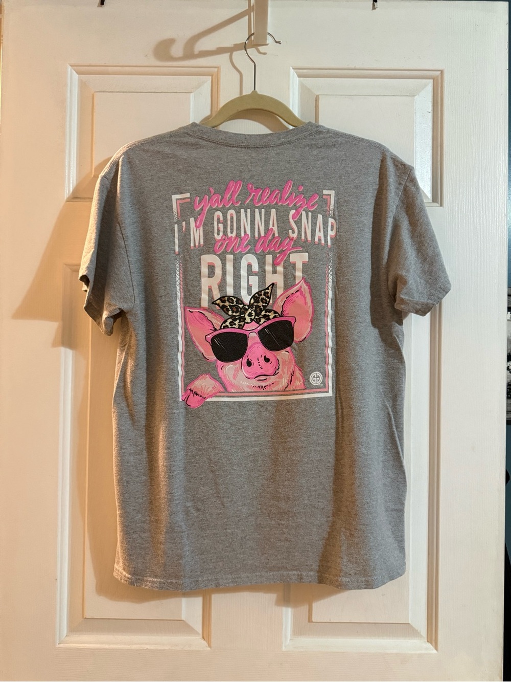 Gray 'Girlie Girl Originals' Short Sleeve Tee with Pink Pig Graphic - Picture 2 of 3